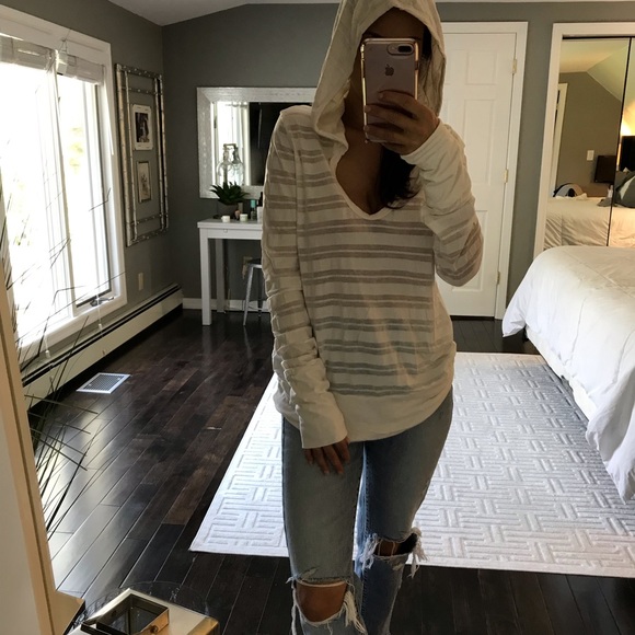 James Peres white hooded sheer stripe shirt size 4 - Picture 3 of 8